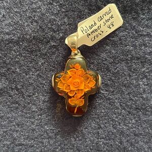 Amber Gemstone & Sterling Silver Cross made in Poland